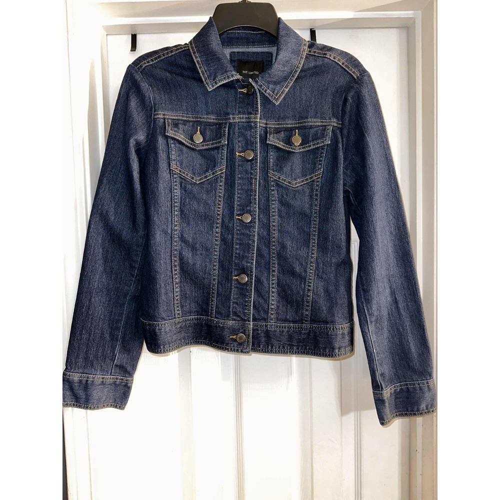 The Limited Denim Jean Jacket Dark Wash Stretch Blue Button Up Womens Medium